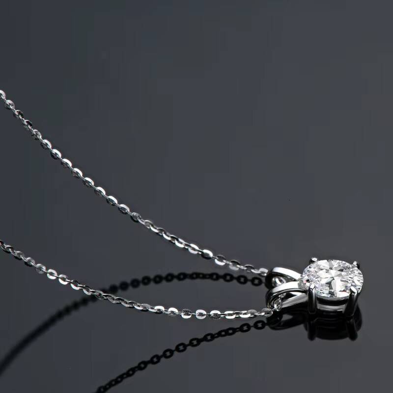 925 Sterling Silver D Color Moissanite 1ct Oval Cut Pendant Necklace Solitiare Pendant with Chain for Women