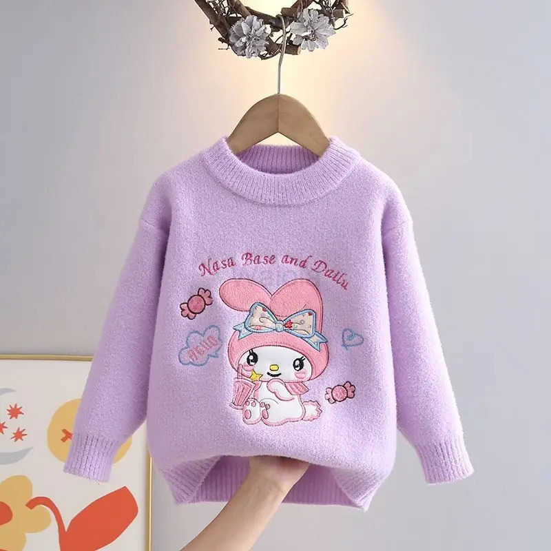 Sanrio Girls Sweater Coat New My Melody Autumn Winter Cute Tops Cartoon Pullover Knitwear Base Shirt Kawaii Sweater Gift H251105