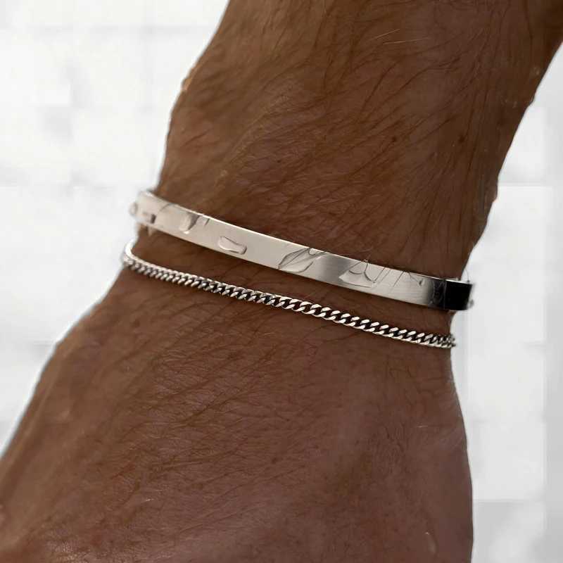 Stackable Bracelets for Men 925 Sterling Silver/14K Gold Plated Bracelet Sets Dainty Cuff Bangle Box Cuban Link BraceletsXJ251105