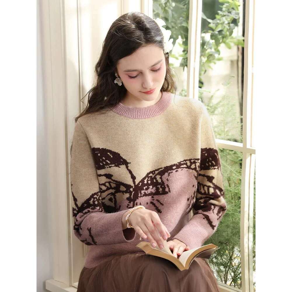 Contrasting Color Woven Wer O-Neck Autumn Winter Women's Fashion Soft Knitted Sweater