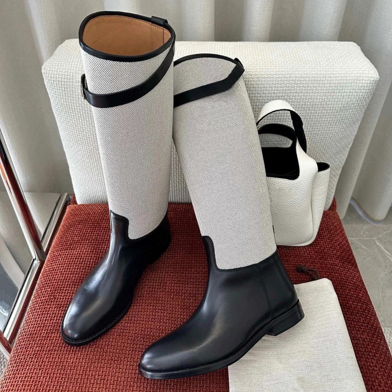 Autumn and winter new genuine leather Chelsea boots with retro luxury style, French sexy style, knee button up women's long boots, designer boots