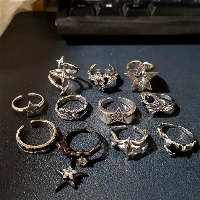 Kpop Goth Punk Vintage Aesthetic Geometric Irregular Star Silver Color Ring For Women Egirl Grunge Y2K EMO Jewelry Accessories Z250407