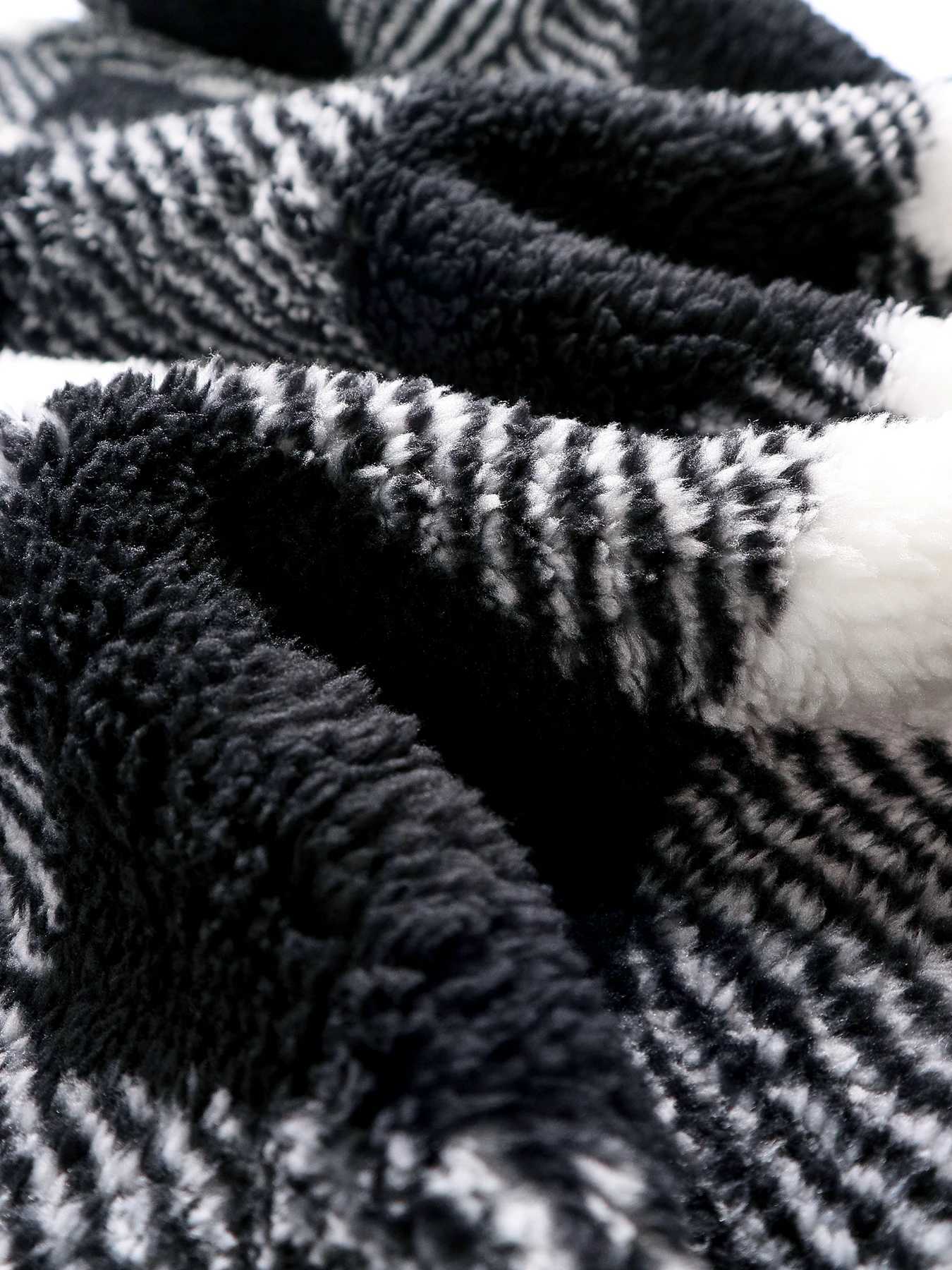 Womens Plaid Print Half Zip Drop Shoulder Fuzzy Sweatshirt Casual Long Sleeve Collared Pullover for Fall and WinterT251105