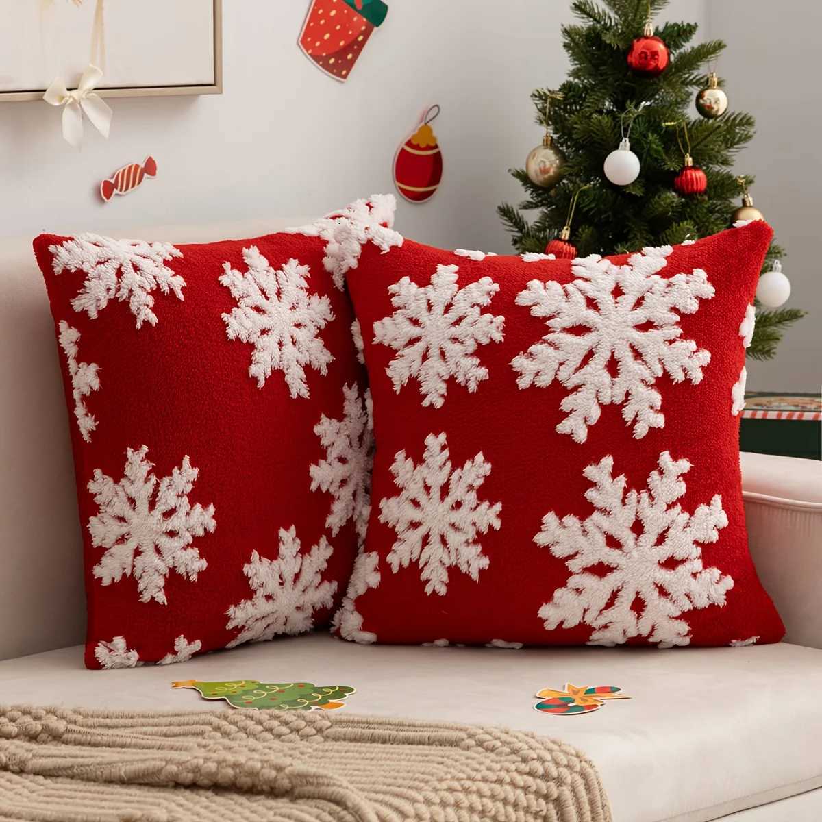 2pcs Snowflake Velvet Pillow Covers Christmas Style Square Cushion Cover Festive Pattern Cozy Home Styling Zipper Closure Y251105