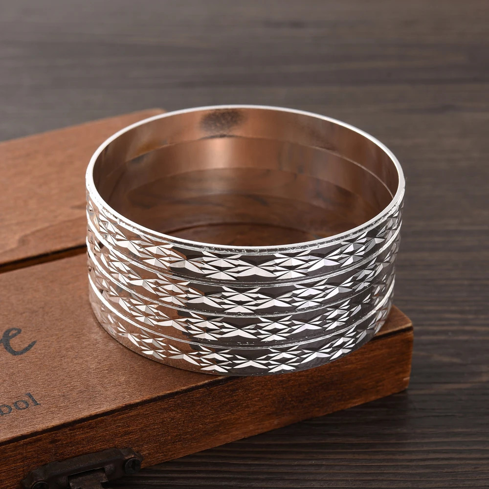 65MM Silver Plated White Wedding Girl Jewelry Bangles Ethiopian Africa Dubai Bracelets Man Women Classic Birthday Paty Gifts 251031
