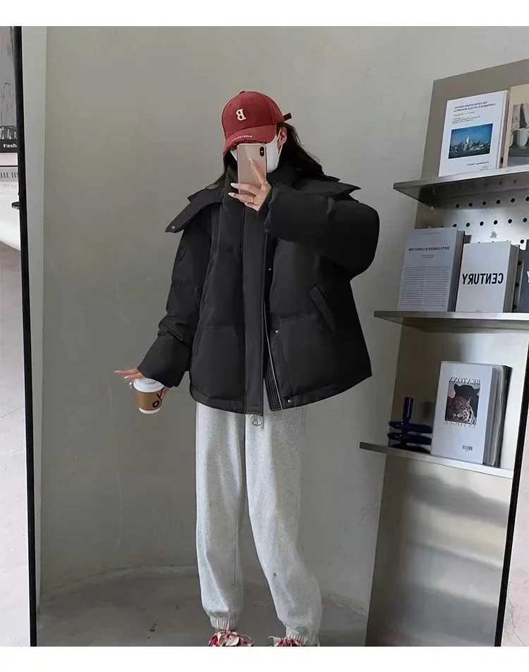 2024 Winter Warm Casual Loose Parkas Womens Down Cotton Jacket Coats Solid Oversize Elegant Female Soft Thick Puffer JacketsT251105