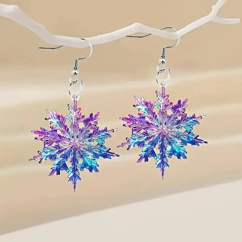 Colorful Shining Snowflake Acrylic Stainless Steel Hypoallergenic Earrings for Women Earrings Christmas Year Jewelry Gifts 251131