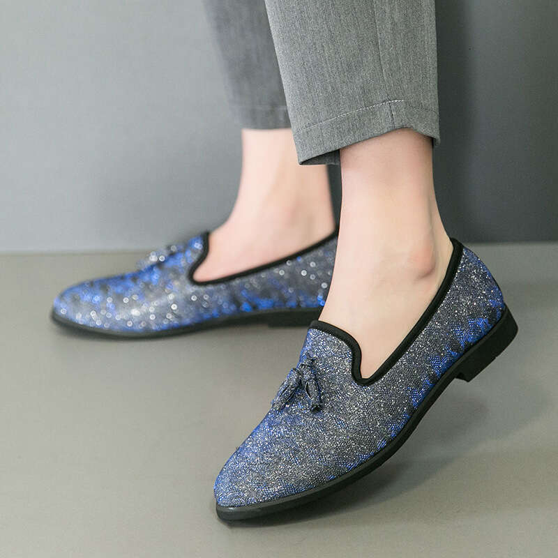 Large size men's sequined Lefu fringe leather 2024 Spring Autumn new casual Korean version trendy and personalized bean shoes
