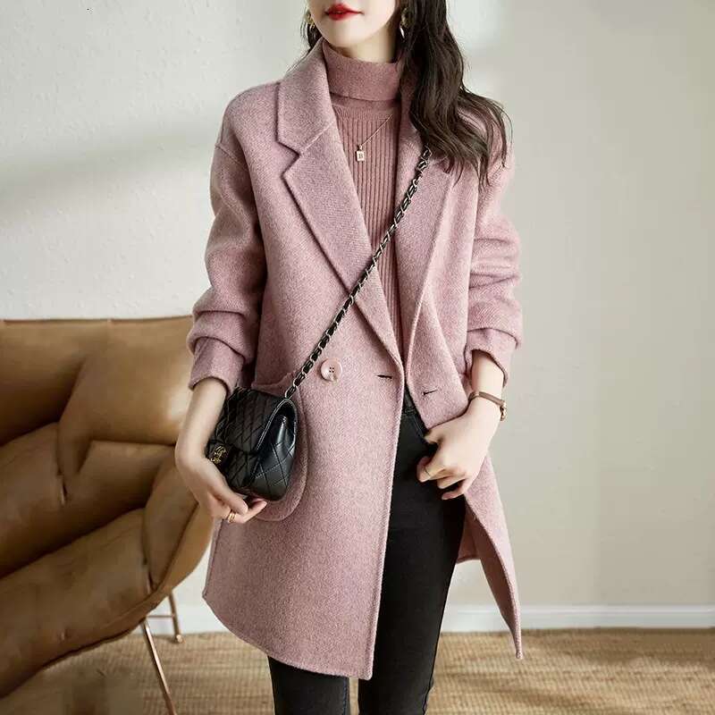 Autumn Winter New Korean Style Elegant Thickened Mid-Length Herringbone Wool Coat For Women B5