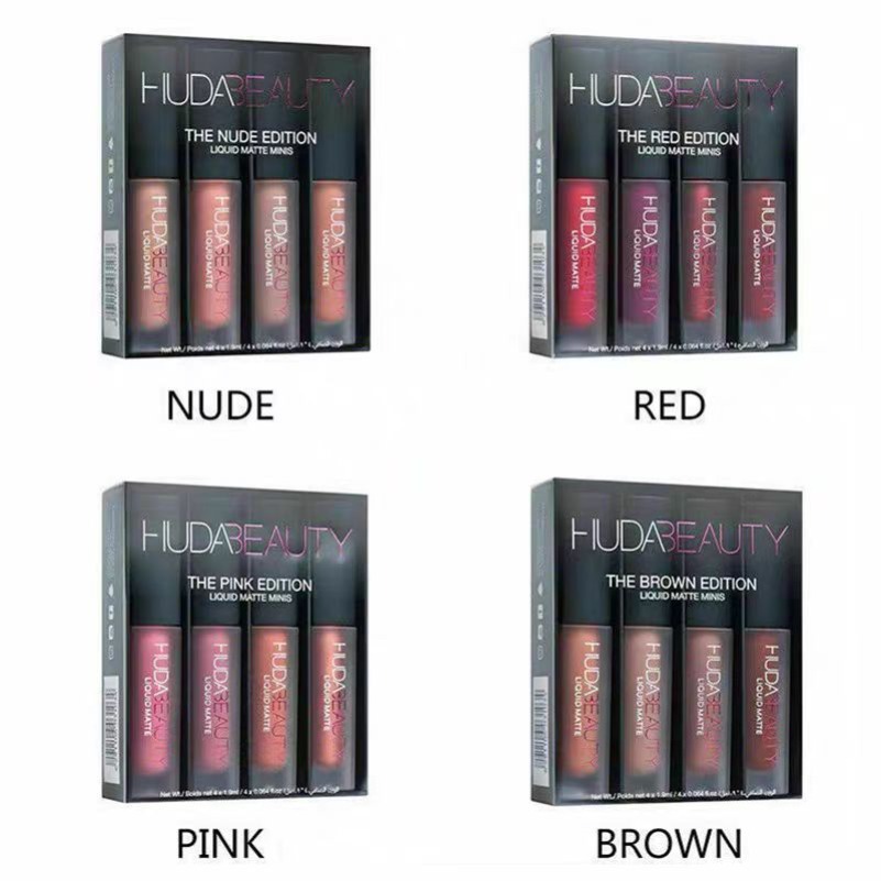 Lip Gloss HUDA 4 PCS/Set Four Colors Matte Waterproof Non-stick Non-fading Lipsticks Makeup Women Cosmetic Lip Care