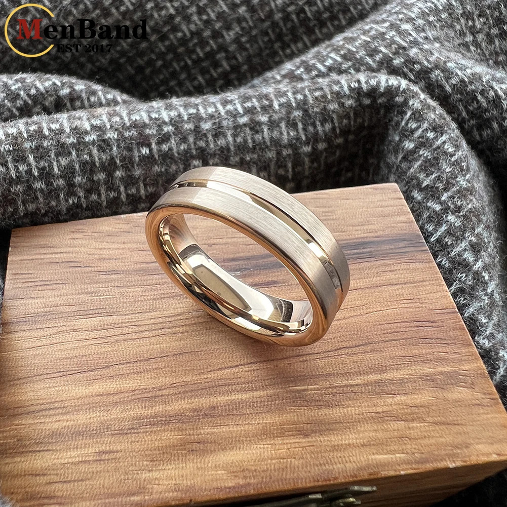 MenBand 6mm Wedding Engagement Gold Tungsten Ring Flat Brushed Polishing Center Groove Comfortable Fit 251031