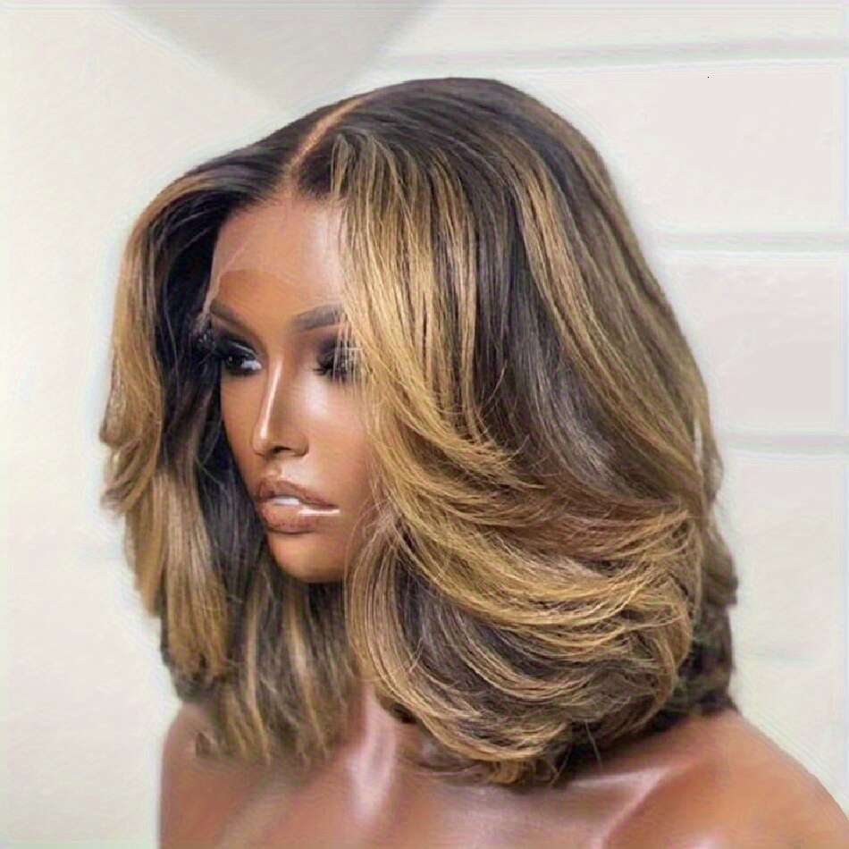 Women's Body Wave Human Ombre Blonde Highlights Light Brown To Platinum - 13X4 HD Glueless Lace Front, Pre-Plucked With Baby Hair Bleached Knots,