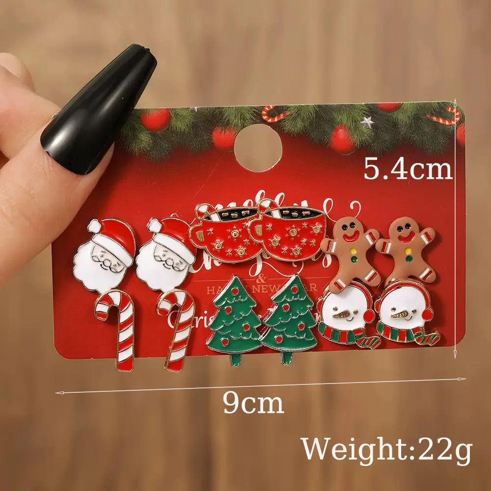 6 Pairsset Christmas Series Earring Bells Milu Deer Snowflake Santa Claus Ear Trinket Festival Gift Atmosphere Joias 251104
