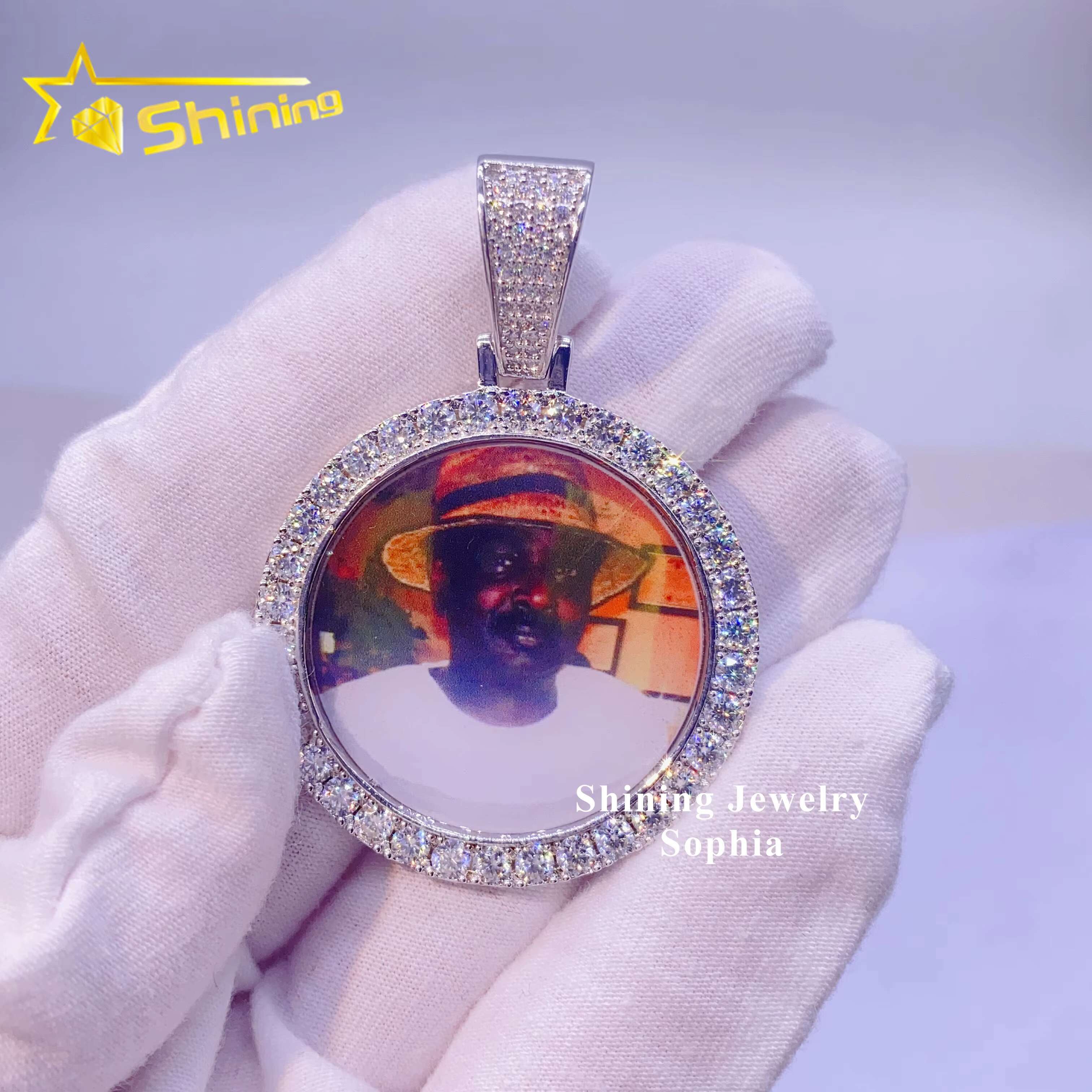 Custom Fine Jewelry Pass Diamond Tester 925 Sterling Silver Lab Diamond VVS1 Moissanite Picture Pendants