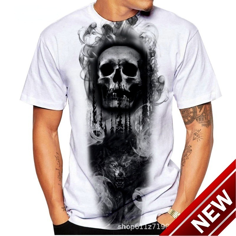 Spring fashion skeleton 3D printed mens street trend round neck short sleeved T-shirt top for men