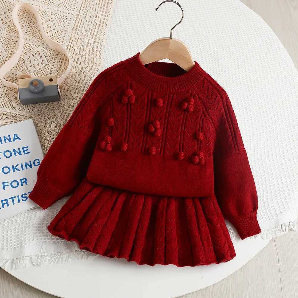 LILIGIRL New Autumn Children Sweater Set Hollow Knitting Girls Knitwear Skirt Korean Version Loose Kids Outfit 2PCS 9M-5T Y251105