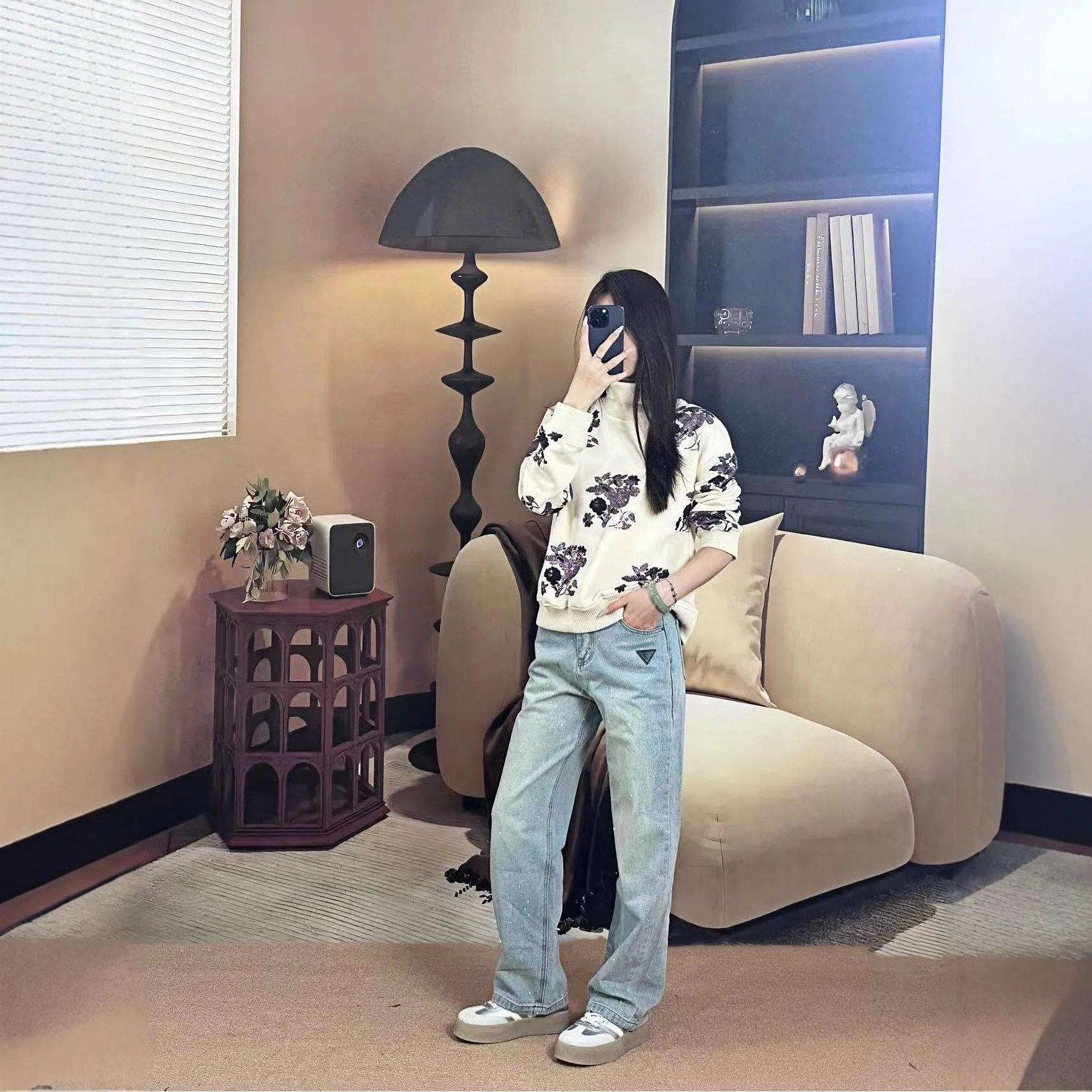 Autumn Winter High Neck Warm Sweatshirt Jeans Plus Size Loose Long Sleeve Daily Commute Versatile Women's Outfit Set ddmymoon