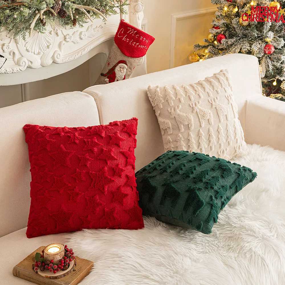 2024 New Christmas Cushion Cover Plush Gilding Pillowcase Red Green and White Festival Home Decoration Pillow Covers Y251105