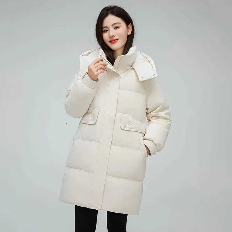 Winter New Mid-Length Down Cotton Jacket Women Korean Puffy Hooded Parkas Woman Fashion Street Zip Up Padded Cotton Coat MujerT251105
