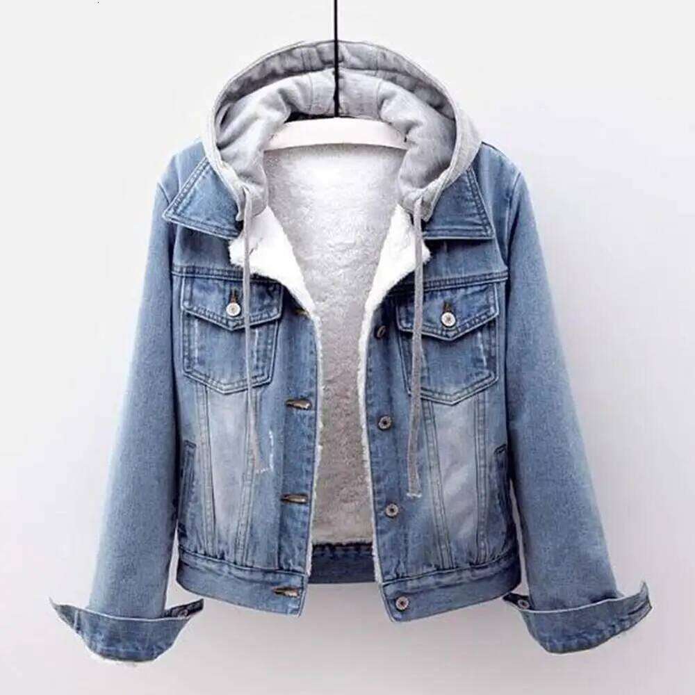 Detachable Hat Flap Pockets Thermal Plus Size Denim Winter Jacket Lady Short cotton parka