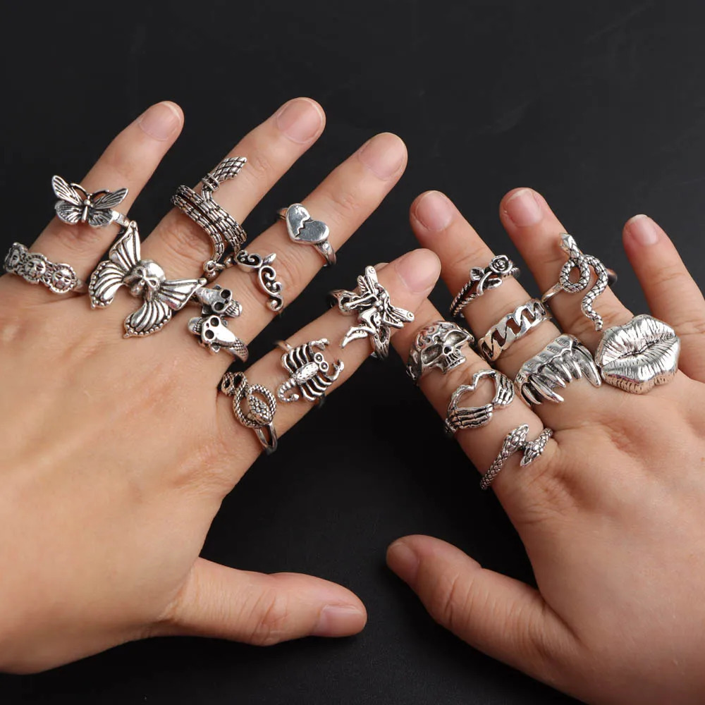 203050PcsLot Fashion Vintage Punk Gothic Rings for Women Men Retro Animal Hop Hip Party Gifts Finger Jewelry Mix Style 251031