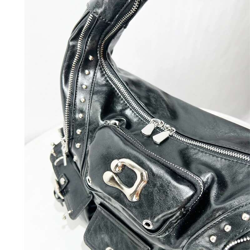 Moto & Bike Rivet Multiple Pockets Bags For Women Designer Handbags And Purses 2025 New In Vintage PU Underarm Shoulder