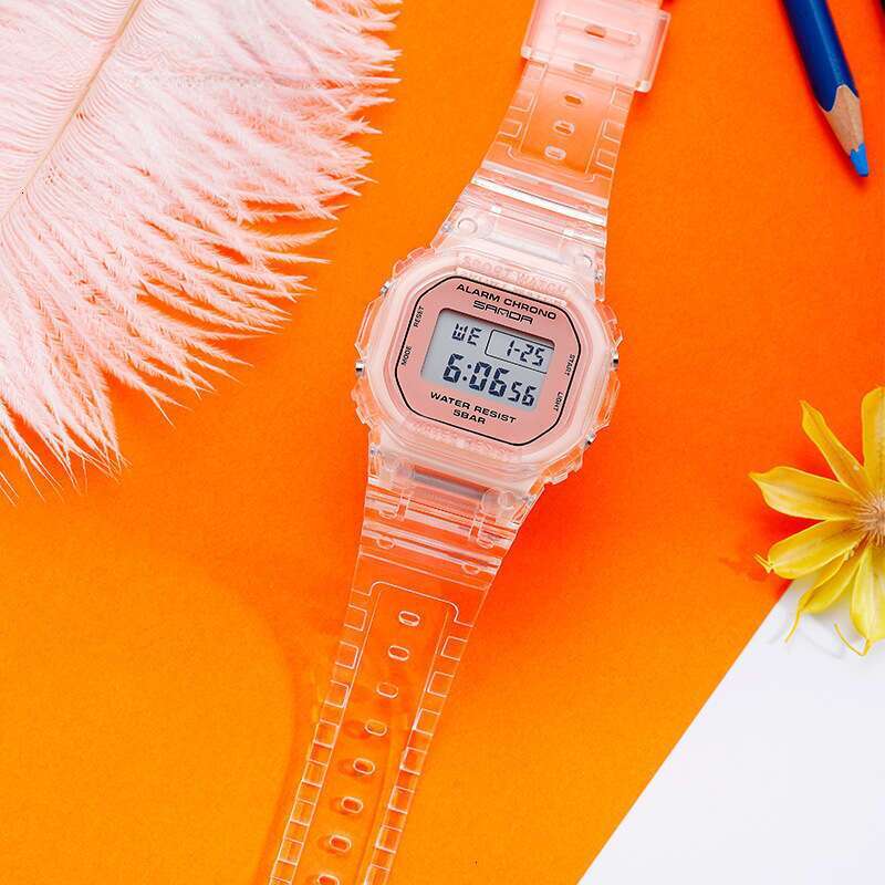 DHwatches Sanda Square Transparent Strap Electronic Watch Multi-Function Luminous Waterproof Outdoor Sports Student Wristwatch