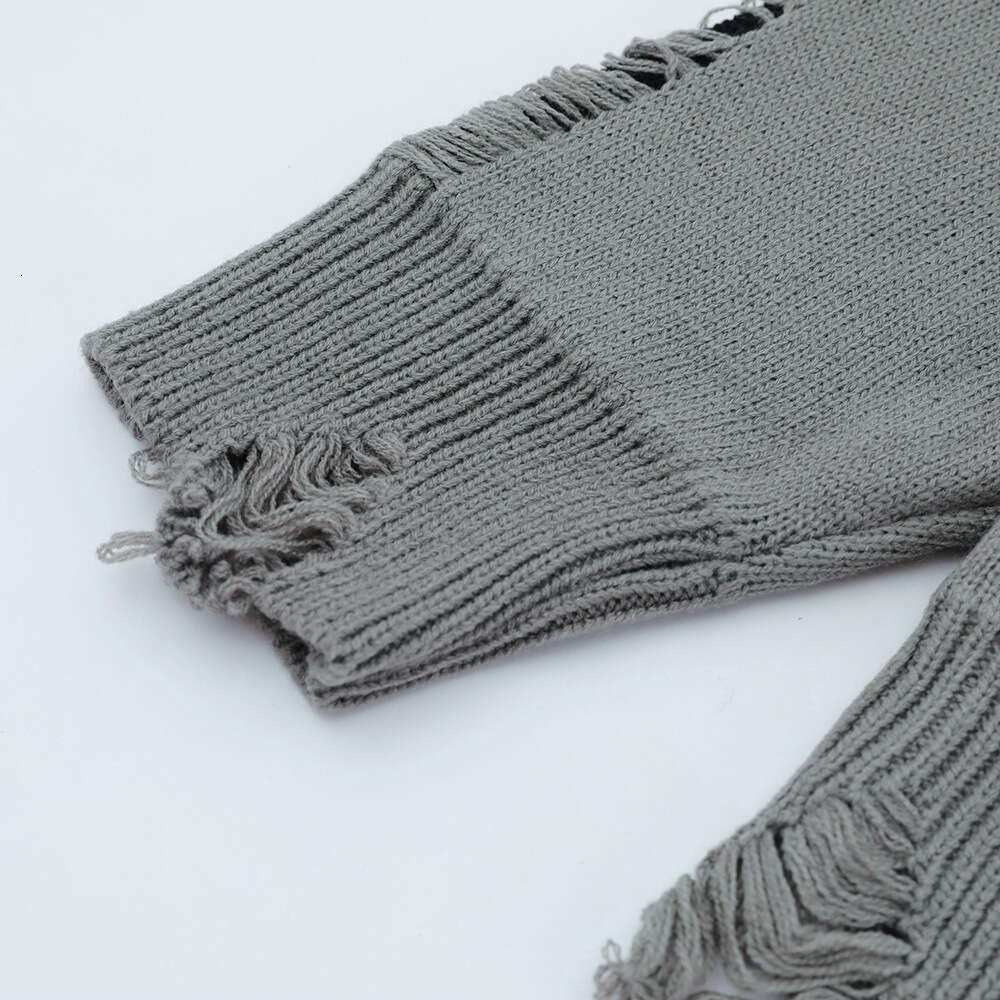 Trendy Brand Lazy Crochet Hole Men's Round Neck Knitted European and American Style Loose Long Sleeve Casual Pullover Sweater