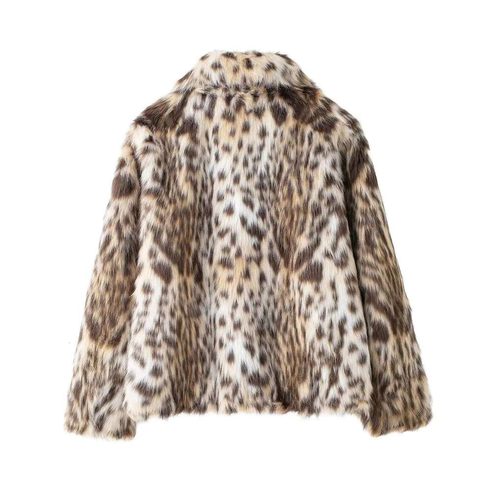 New Winter Shaggy Dot Leopard Faux Fur Coat CHIC Women Lapel Collar Covered Buttons Full Sleeve Loose Short Outerwear