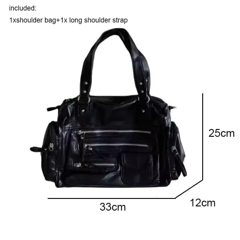 2025 Vintage Punk Women Tote Bags Trend Large Capacity Crossbody Shoulder Bags Moto Style Multi Pockets Commute Bolso Mujer 251031