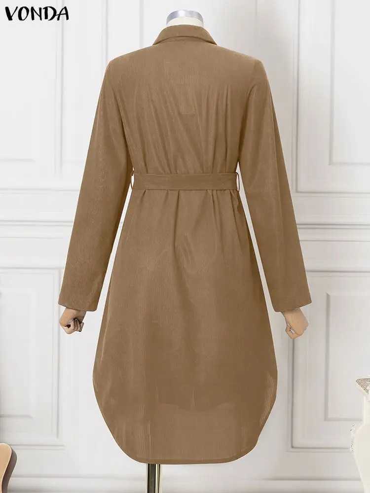 Plus Size 5XL VONDA Women Elegant Corduroy Dresses 2025 Autumn Long Sleeve Solid Midi Vestidos Casual Streetwear Party Robe J251105