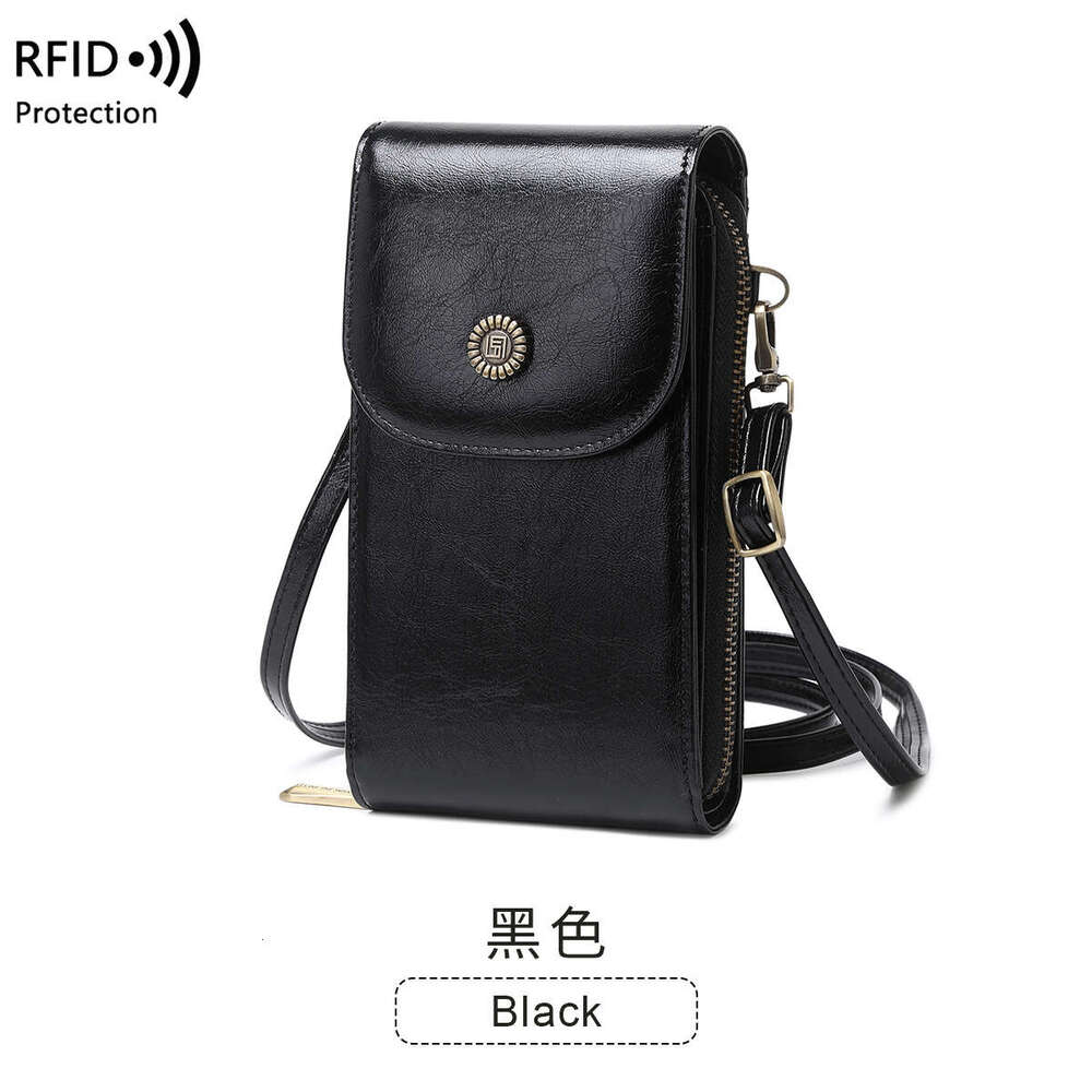 Cross-Border New RFID Anti-Magnetic Vintage Oil Wax Leather Phone Pouch Versatile Women's Single Shoulder Crossbody Bag