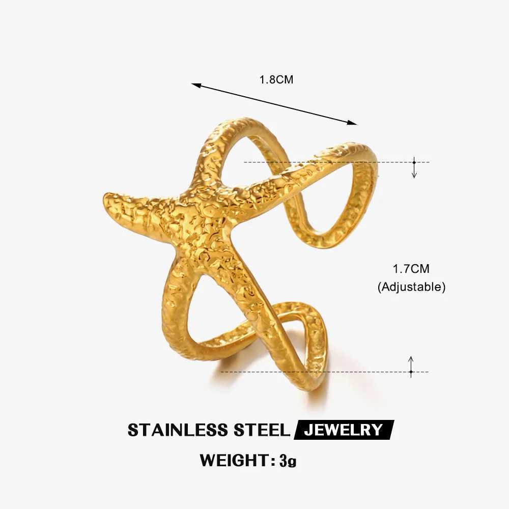 LATS Beach Style Stainless Steel Starfish Open Ring for Women Men Metal Waterproof Fashion Gold Silver Color Jewelry Gift Z250407