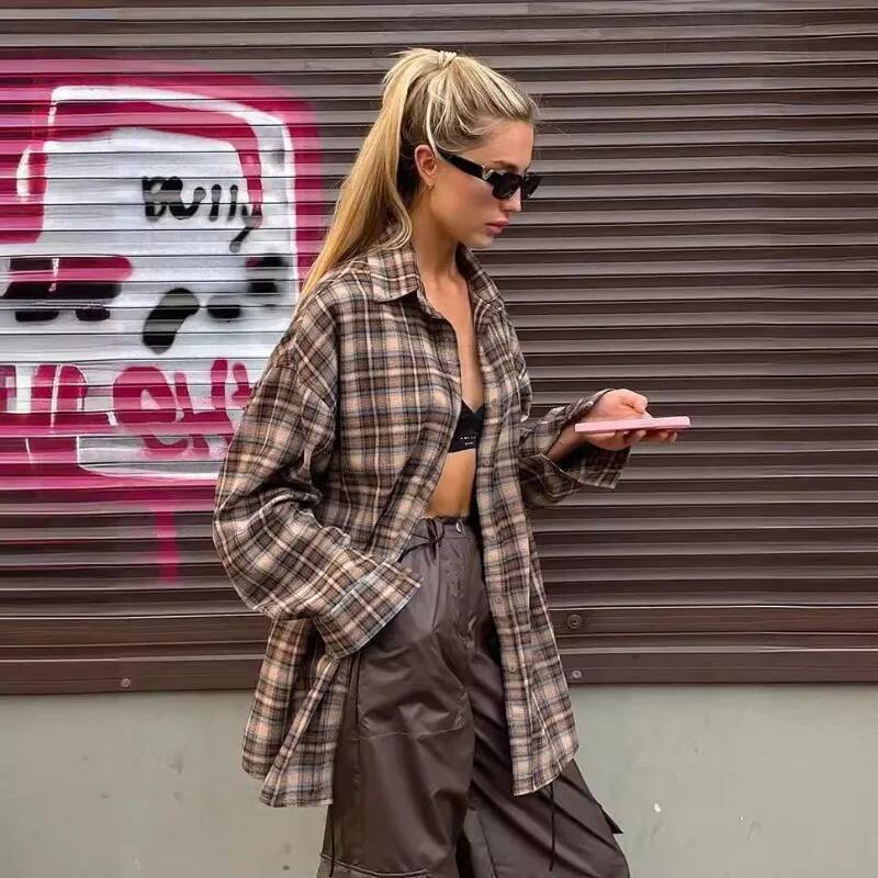 winter jacket women Casual Plaid Shirt Woman Loose Autumn Winter Lapel Buttons Women's Coat Full Sleeve Cozy Vintage Khaki Tops Female Streetwear