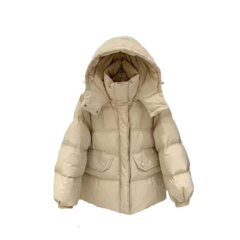 2025 new winter clothing Korean version hooded waist down jacket womens casual loose thickened duck down jacketT251105