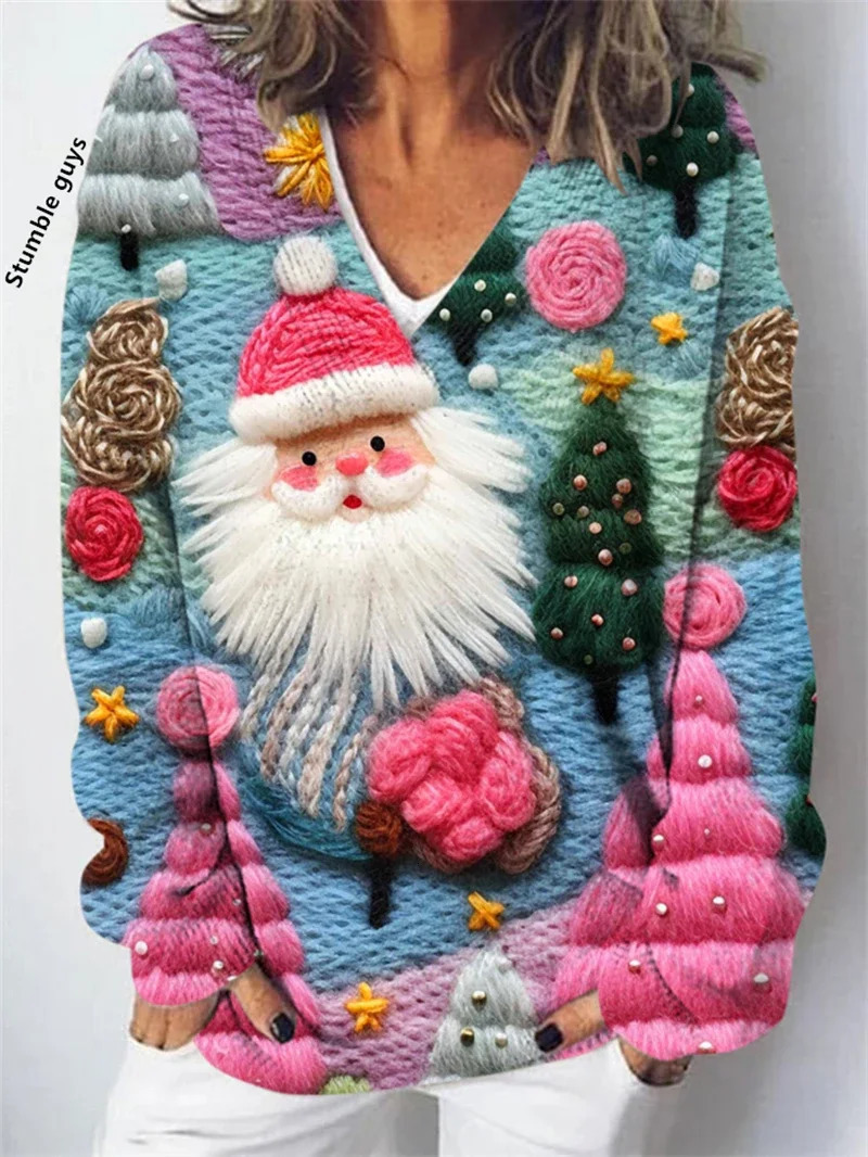 Autumn Winter Womens Autumn Winter Y2K Sweater Casual Fashion European American Warm Christmas Snowman Deer Dog Print Knit Top 251104CJ