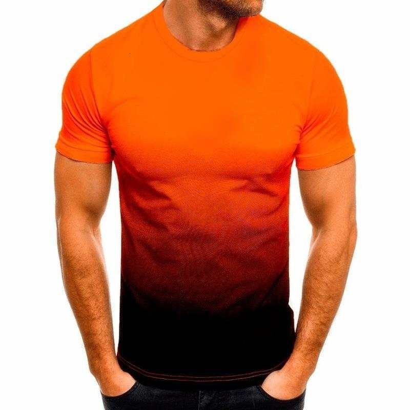 Spring new mens casual sports fashion 3D gradient short sleeved round neck T-shirt for men