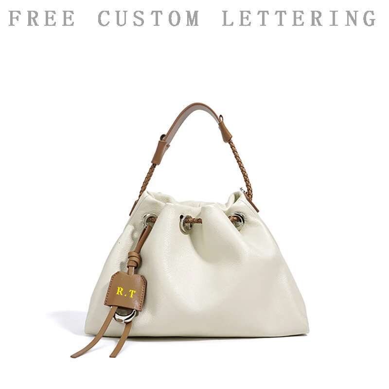 Genuine Leather Lucky 2025 New Niche Design Top Layer Cowhide Drawstring One-Shoulder Crossbody Bag Fashion Ladies Handbag