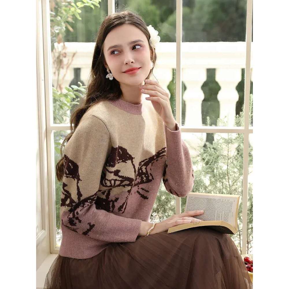 Contrasting Color Woven Wer O-Neck Autumn Winter Women's Fashion Soft Knitted Sweater