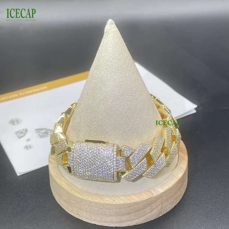 Ice 20MM Full VVS Moissanite Hiphop Cuban Link Chain 925 Sterling Silver Solid 18K Gold Plated Miami Cuban Chain Bracelet