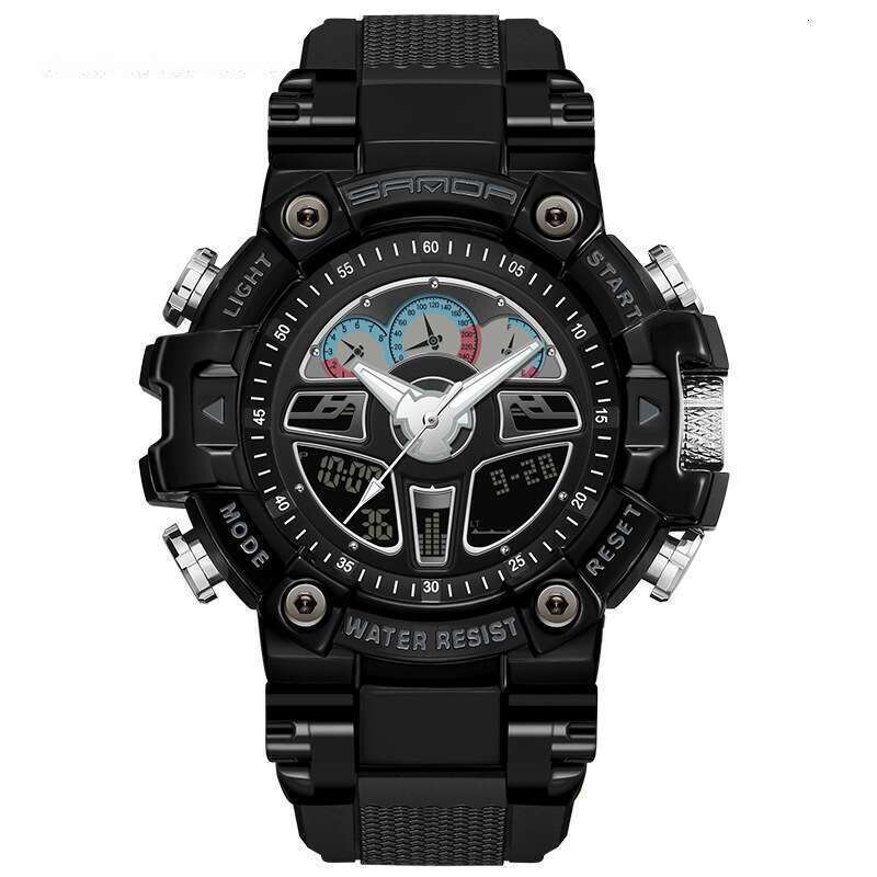 DHwatches Sanda Raised Hand Light Black Technology Luminous Fluorescent Multi-Function Harajuku Style Steering Wheel Sports Waterproof Men's Watc