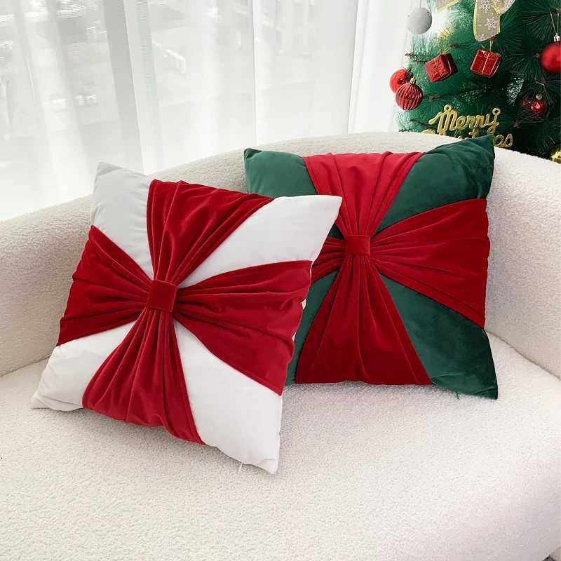 BUYNOW Christmas Dutch Velvet Bow Throw Pillowcase Atmosphere Living Room Sofa Squar 18x18inch Cushion Cover Home Bedroom Decor Y251105