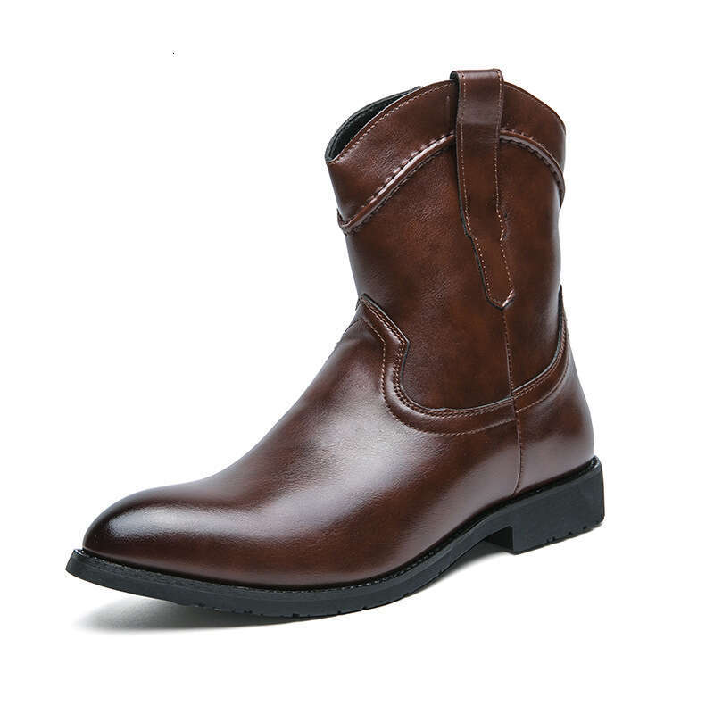 Large Western style cowboy knight pointed leather boots, sizes 38-48, autumn and winter low heeled men's boots