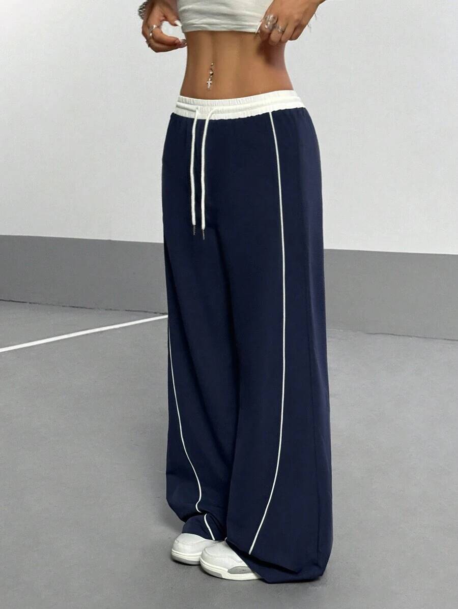 winter jacket women SHEIN PETITE Women's Winter Contrast Trim Drawstring Waist Wide Leg Pants Fall Cloth For Women