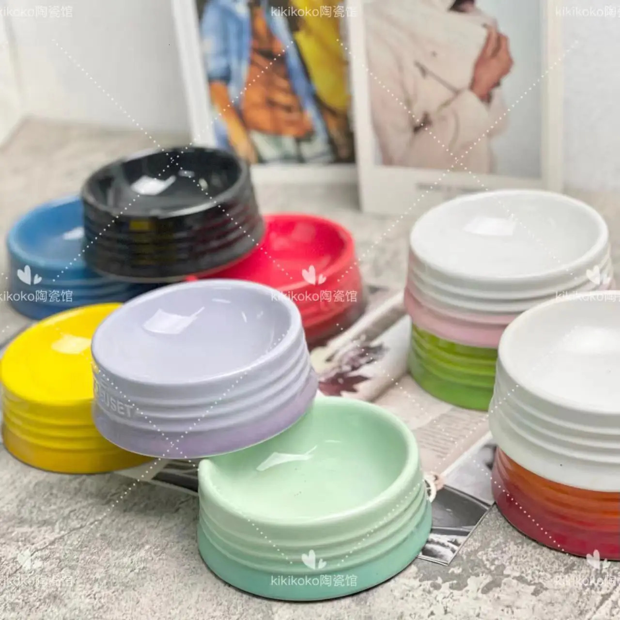 French Ceramic Pet Color High Foot Protection Ceramic Caliber 5-inch Cat Water Bowl Drinking Water High Beauty Macaron Color 250403