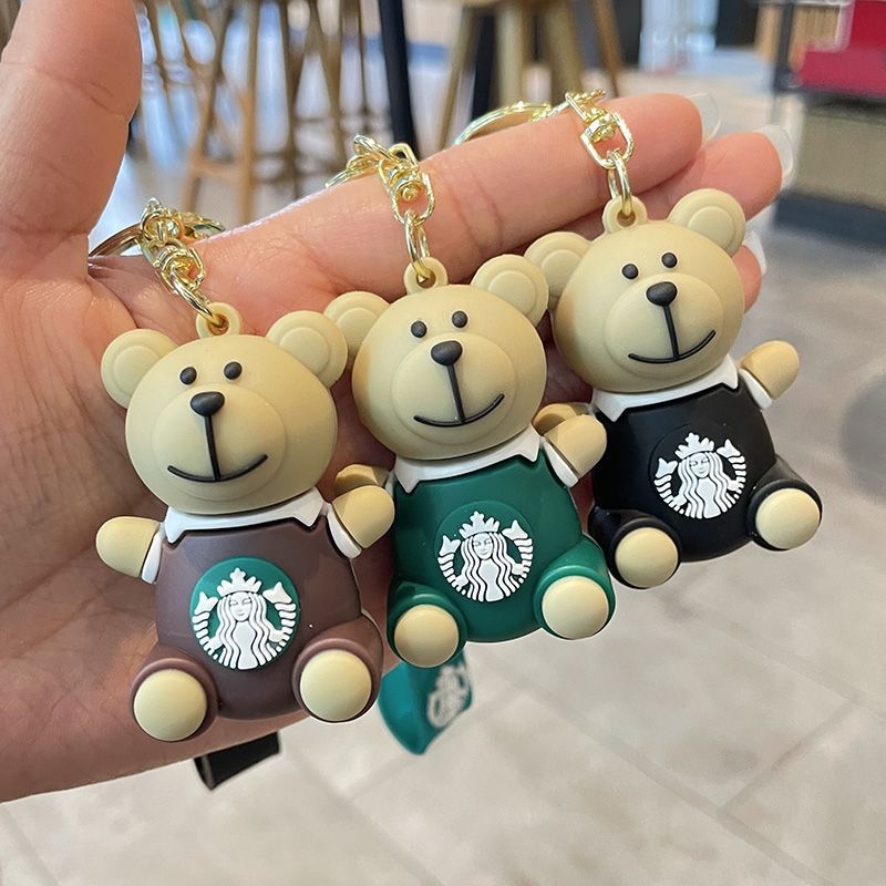 Hot Free shipping designer New PVC Bear Keychain Milk Tea Cup Ice Cream Exquisite Backpack Pendant Cute Cartoon Key Pendant
