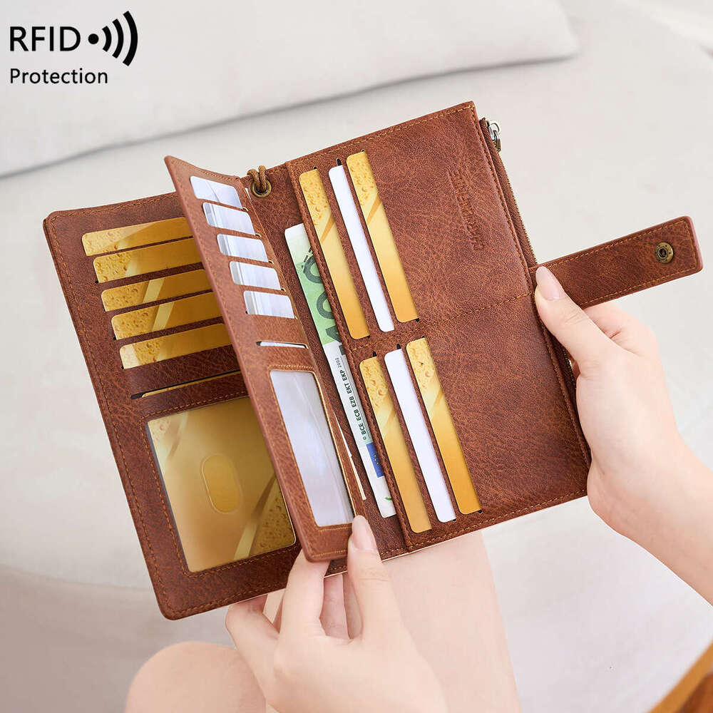 Cross-Border New RFID Anti-Magnetic Women's Multi-Card Slots Long Wallet European and American Retro Fashion Clutch