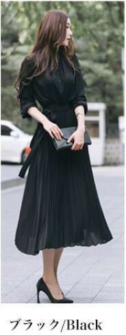 Chiffon Long Sleeve Spring New Slim Waist Slimming Korean Style Elegant Pleated Dress B5