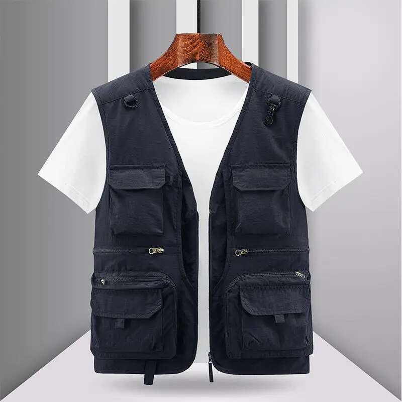 Spring New Outdoor Casual Men Solid Breathable Multi-Pocket Photography Fishing Jacket High Quality Vest Man M-6XL