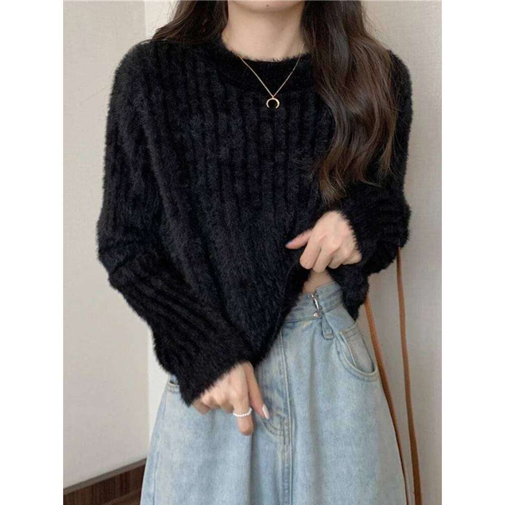 Soft Warm Faux Mink Veet Sweaters Women Autumn Winter Long Sleeve Loose Female Sweater Knitted Casual Solid Jumper Pullover Designer Sweater Bear Swea